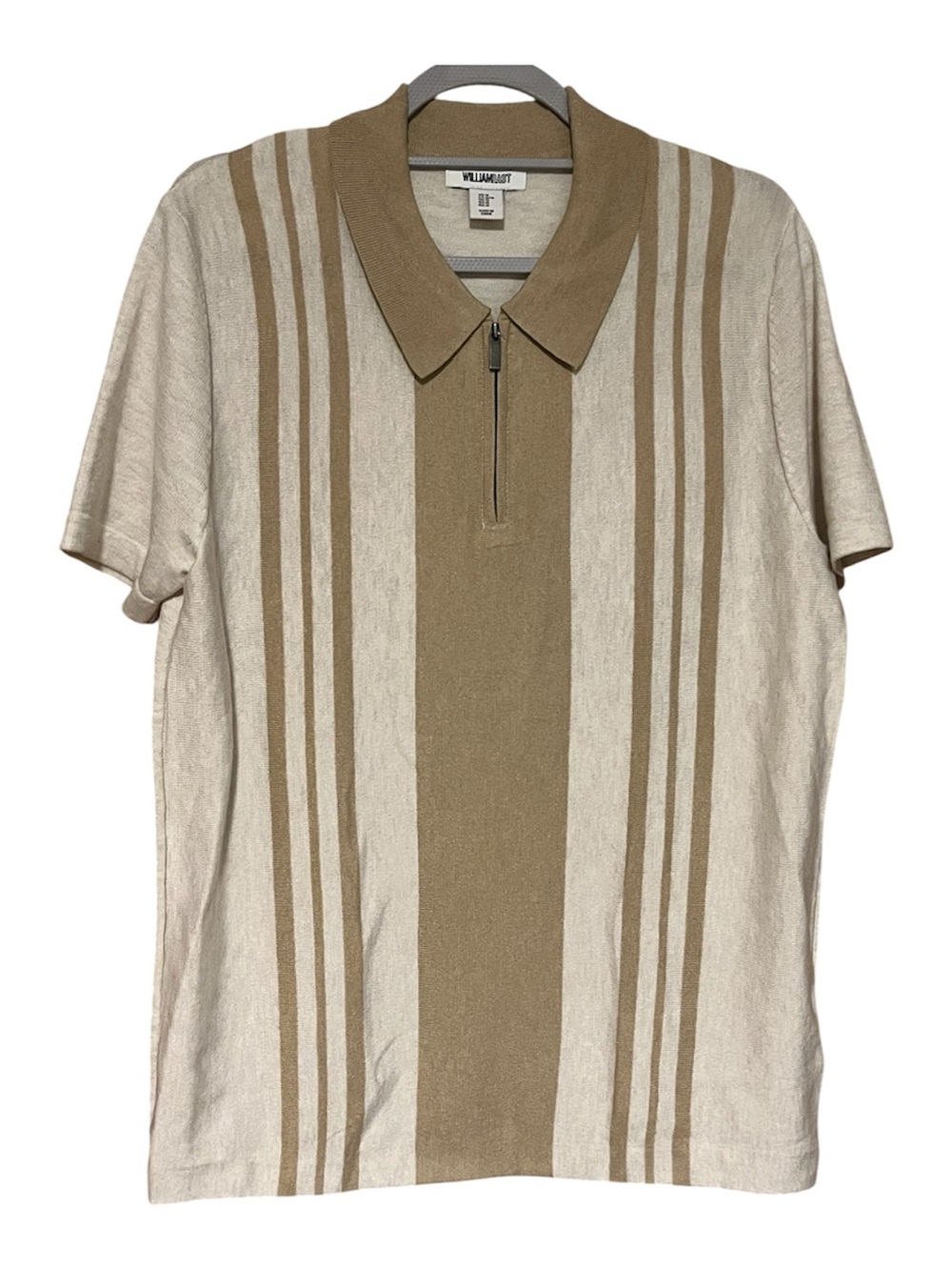 William Rast Beige & Tan Vertical-Stripe 1/4 Zip Polo Size Medium NWOT